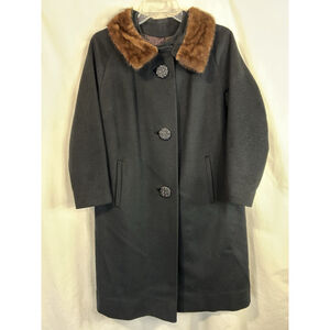 Vtg 50’s-70’s Ladies Large Black Wool Coat Mink Fur Andover Molaire JP Steven’s